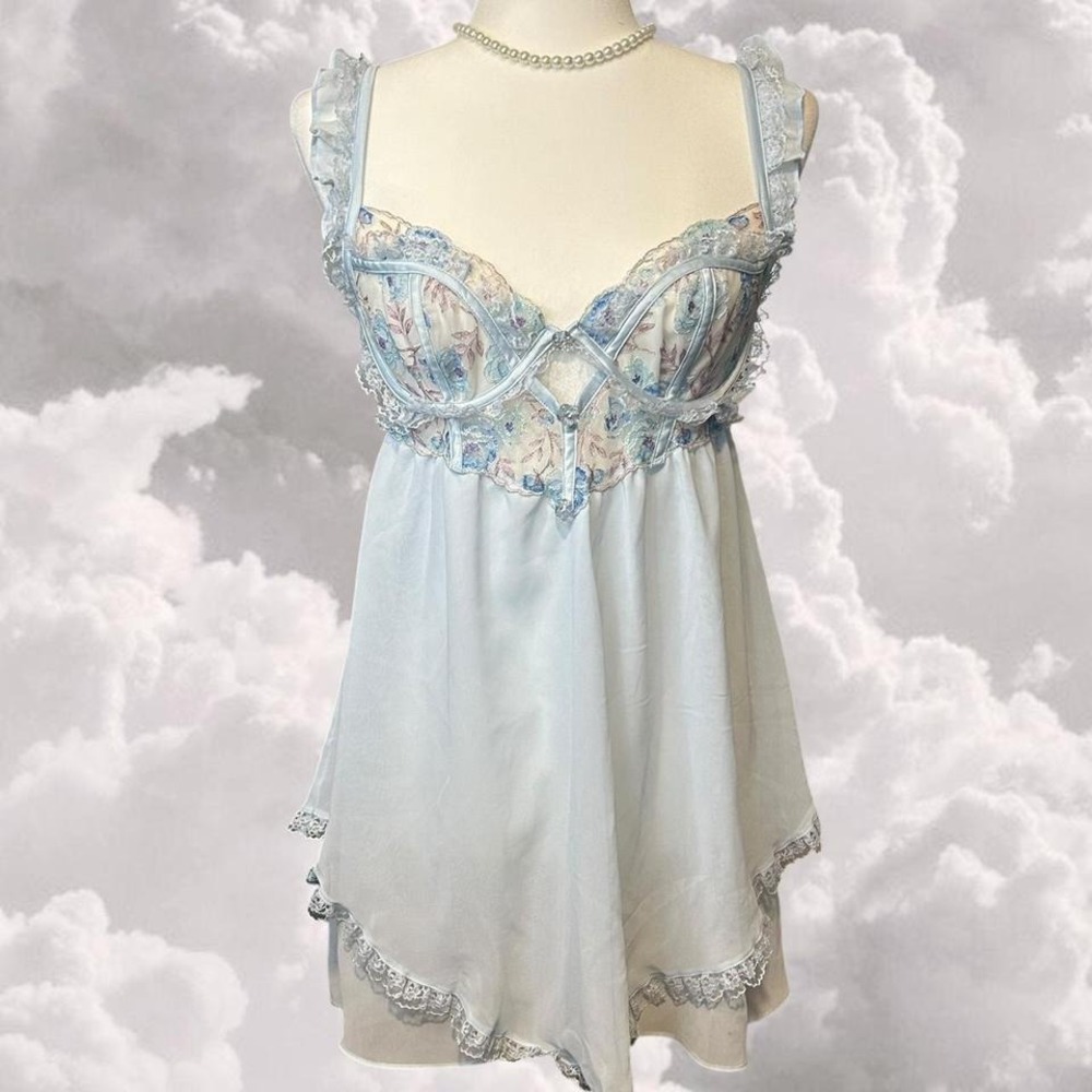 For Love and Lemons Blue Sorbet Rose Teddy Slip dress size M